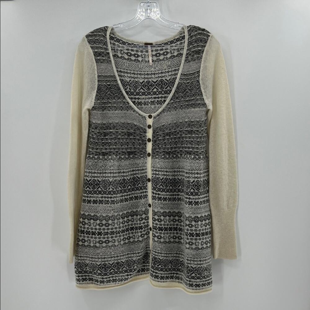 Free People Women's Fair Isle Wool Angora Cardigan - Black/Gray/White - Medium